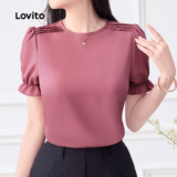 Lovito Blusa Elegante para Deslocamento Casual Confortável e Estilosa Cinza/rosa Primavera/Verão para Mulheres L172ED116