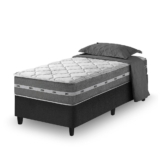 Cama Box Solteiro King Preto + Colchão Molas Ensacadas Zidi Miami 96x203x59cm