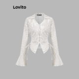 Lovito Blusa Casual Listrada Com Laço Lateral Para Mulheres L110AD533