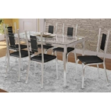 Sala de Jantar Completa Reno c/ Tampo de Vidro 150x80cm e 6 Cadeiras Florença Cromada/Preto 110 – Kappesberg