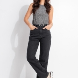Calça Jeans Reta Preta Com Cintura Alta E Modelagem Estruturada Quintess