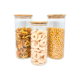 Potes de Vidro P/ Mantimentos C/ Tampa Bambu Oikos – 3 Pçs