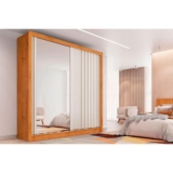 Guarda Roupa Solteiro 2 Portas de Correr (1 Ripada e 1 c/ Espelho) e 4 Gavetas Lugano Peroba/Off White – Europa
