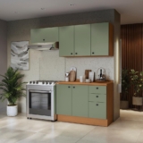 Armário de Cozinha Compacta 3 Gavetas 200cm Canela/Verde Frevo Pixel Kappesberg