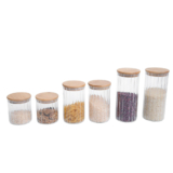 Kit 3 Potes Vidro Herméticos Para Mantimentos Canelado com Tampa de Bambu – Oikos