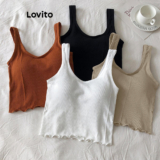 Lovito Regata Casual Com Babados Lisos Para Mulheres LNL45009