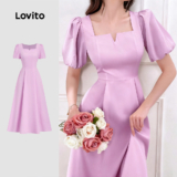 Lovito Vestido Elegante com Zíper e Amarração Primavera/verão Roxo para Mulheres L172LD1319