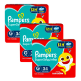 Kit 3 Fraldas Descartáveis Pampers Supersequinha Mega G – 102 Tiras