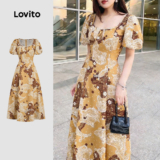 Lovito Vestido Boho com Zíper Pregueado Vestido Primavera/verão para Mulheres L172LD1290