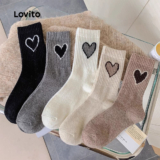 Lovito 5 Pares Meias Fofas Elásticas 4 Vias Pacote Combinado Mulheres LNE130049