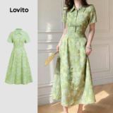 Lovito Vestido Verde Casual Dia a Dia Férias Encontros Zíper E Botões Frontais Primavera/verão Para Mulheres L172LD1180