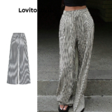Lovito Calça Casual Listrada Com Cadarço Para Mulheres L99ED877