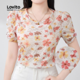 (Refine by Lovito) Blusa Casual com Laço Bordado de Ilhós Primavera/verão Blusa multicolor LR21E203