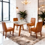 Sala de Jantar 90×90 Mavie MDF/Vidro Off 4 Cad. Bom Pastor