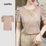 Lovito Blusa Casual Plissada Blusa Primavera/verão para Mulheres L178LD005