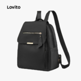 Lovito Mochila Casual Preta Com Vários Compartimentos Para Mulheres LFA113026