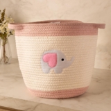 Cesta Lyor Elephant 29cm x 29cm x 29cm Rosa/Branca Poliéster