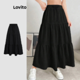 Lovito Saia Casual Com Estrutura Lisa E Saia De Verão/primavera Para Mulheres L118ED149