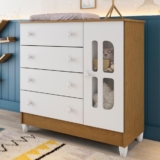 Cômoda Infantil 4 Gavetas com Porta Fraldário Gabrielle 100% MDF Branco Bétula