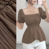 Lovito Blusa Casual Assimétrica Primavera/verão Blusa Marrom para Mulheres L158ED259