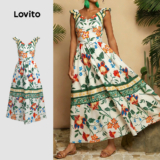 Lovito Vestido Boho com babados vestido primavera/verão para mulheres LK3LD397