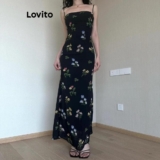 Lovito Vestido casual floral com renda para mulheres LNE65039