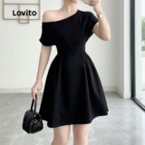 Lovito Vestido Feminino Elegante com Zíper Preto para Primavera/Verão L157LD205