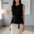 Lovito Blusa Sofisticada com Laço Frontal para Primavera/verão Camisa Feminina Preta LBL29373