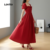 Lovito Vestido Sofisticado para Ano Novo e Natal com Babados e Amarração Vermelho Verão/Primavera Feminino LBL30266