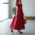Lovito Vestido Sofisticado para Ano Novo e Natal com Babados e Amarração Vermelho Verão/Primavera Feminino LBL30266