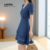 Lovito Refine Vestido Casual Feminino em Renda Pregueada Azul para Primavera e Verão LR23E022