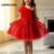 Lovito Vestido Vermelho Assimétrico Infantil Para Festa De Natal Primavera/verão LNL123288