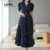 Lovito Refine Vestido Feminino Elegante Evangélico Com Botões Frontais E Zíper Azul Escuro Para Primavera Verão LR23L066