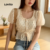 Lovito Refine Blusa Feminina de Renda para Primavera Verão Damasco LR21A061