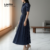 Lovito Refine Vestido Feminino Elegante Evangélico Com Botões Frontais E Zíper Azul Escuro Para Primavera Verão LR23L066