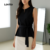 Lovito Blusa Sofisticada com Laço Frontal para Primavera/verão Camisa Feminina Preta LBL29373