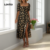 Lovito Vestido Boho com Abertura Frontal e Amarração Vestido Feminino para Primavera/Verão LBL30283