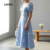 Lovito Vestido Feminino Azul Estilo Boho Evangélico Com Abertura Para Primavera Verão LBL30083