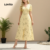 Lovito Vestido Feminino Longo Amarelo Claro Com Zíper E Corpete Ideal Para Primavera Verão LBL30253
