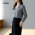 Lovito Blusa Azul Feminina Elegante com Estrutura de Linha para Todas As Estações LNE113038