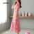 Lovito Vestido feminino com babados em rosa para primavera verão LBL30243
