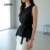 Lovito Blusa Sofisticada com Laço Frontal para Primavera/verão Camisa Feminina Preta LBL29373