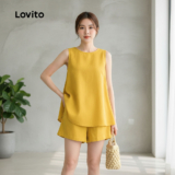 Lovito Conjunto de Shorts Leves com Elástico para Verão Amarelo Feminino L164LD128