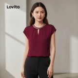 Blusa Feminina Lovito Recortes Vinho Casual Primavera Verão LK2ED830