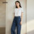 Lovito Calça Jeans Feminina Azul Escuro com Bordado no Bolso para Todas as Estações L166AD347