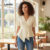 Lovito Blusa Feminina Casual Pregueada Assimétrica Primavera/verão Offwhite L138AD845