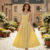 Lovito Refine Vestido Elegante com Botões e Babados Macio Confortável Amarelo Primavera Verão L137ED168