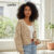 Lovito Cardigans Lisos Manga Longa Com Botões E Tricot Para Mulheres L21LT091 (Caqui/Branco)