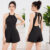 Lovito Macacão feminino liso sem alças com amarração traseira casual L121AD1057