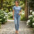 Lovito Blusa Refinada com Babados Florais Azul Feminina para Primavera/Verão Uso Diário L138ED352